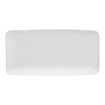 10 Strawberry Street Matte Wave 16" x 8" Rectangular White Stoneware Platter - 8/Case