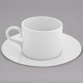 10 Strawberry Street RW0428 Royal White 4 oz. White Round Porcelain Demi Can Cup with Saucer - 24/Case