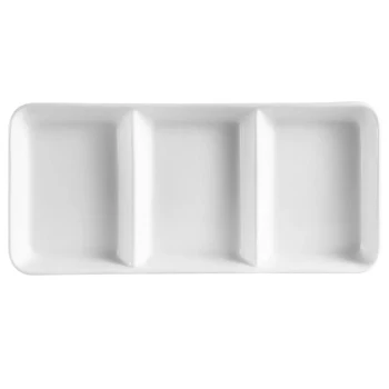 CAC CN-3T13 12 1/2" x 5 1/2" x 1 1/8" Porcelain Rectangular 3 Compartment Tasting Tray - 12/Case