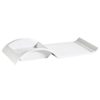 CAC PLT-10 Bone White Rectangular Porcelain Platter with Square Holder - 12/Case