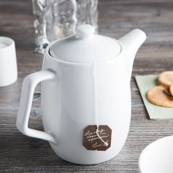 Tuxton GZP-102 TuxTrendz 18 oz. Porcelain White China Teapot with Lid - 12/Case