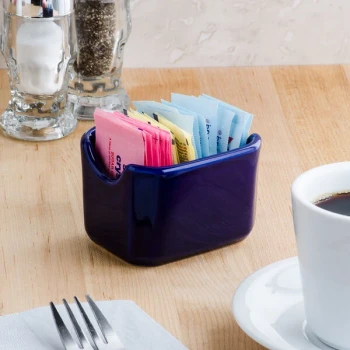 Tuxton BCQ-034 3 1/2" Cobalt China Sugar Packet Holder / Caddy - 12/Case