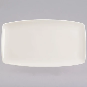 Tuxton BEH-140Q 14" x 8" Eggshell Tapered Rectangular China Plate - 12/Case