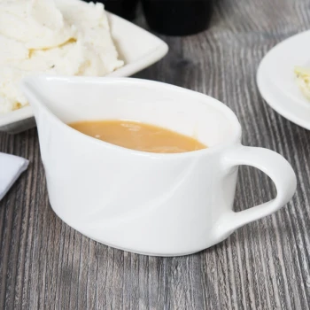 Tuxton ASU-103 San Marino AlumaTux Pearl White (European White) 15.5 oz. China Sauce / Gravy Boat - 6/Case