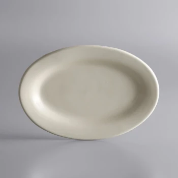 Libbey PWC-34 Princess White 9 3/8" x 6 1/2" Ultima Cream White Oval Rolled Edge Stoneware Platter - 24/Case