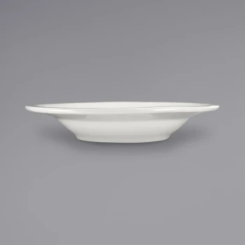International Tableware Athena 12 oz. Ivory (American White) Wide Rim Rolled Edge Embossed Stoneware Deep Rim Soup Bowl - 24/Case
