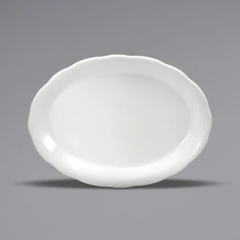 Oneida Buffalo Caprice by 1880 Hospitality F1560000346 9 7/8" x 7 3/8" Cream White Scalloped Edge China Oval Platter - 24/Case
