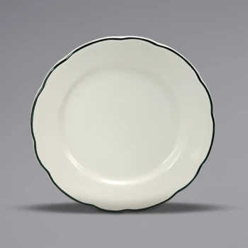 Oneida Buffalo Caprice by 1880 Hospitality F1560018126 7 3/8" Scalloped Edge China Plate with Manhattan Black Band - 36/Case