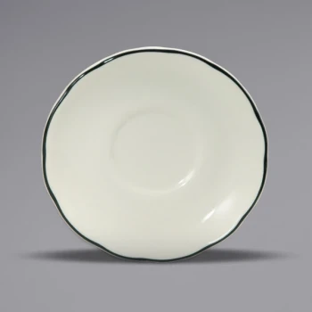 Oneida Buffalo Caprice by 1880 Hospitality F1560018500 5 5/8" Scalloped Edge China Saucer with Manhattan Black Band - 36/Case