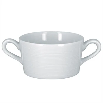 RAK Porcelain Helm 10.15 oz. Bright White Embossed Round Porcelain Bouillon Cup with Handles - 12/Case