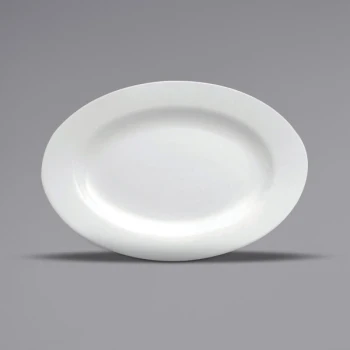 Oneida Buffalo Bright White Ware by 1880 Hospitality F8010000344 9 5/8" x 6 3/4" Rolled Edge Oval Porcelain Platter - 12/Case