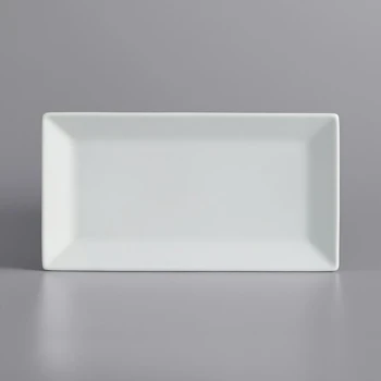 International Tableware Slope 10" x 5 1/4" Rectangular Bright White Wide Rim Porcelain Platter - 12/Case