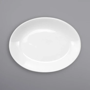 International Tableware Torino 9 5/8" x 7 1/2" Oval European White Coupe Porcelain Platter - 12/Case