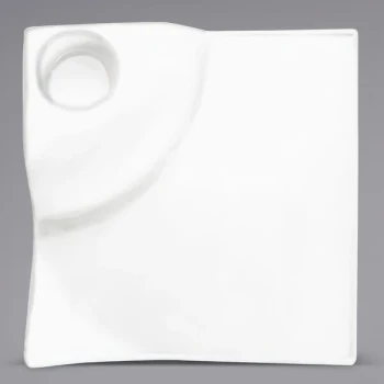 International Tableware Elite 12" Bright White Square Porcelain Plate with 3 oz. Well - 6/Case