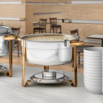 Choice Deluxe 8 Qt. Round Gold Accent Soup Chafer