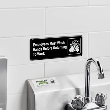 Lavex "Employees Must Wash Hands Before Returning to Work" Sign - Black and White, 9" x 3"