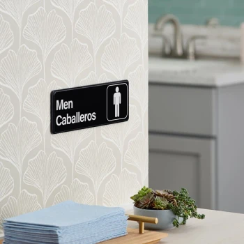 Lavex 9" x 3" Black and White Men's / Caballeros Restroom Sign