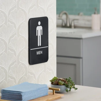 Lavex 9" x 6" Black and White Plastic Men's Restroom Sign with Braille - 6/Case