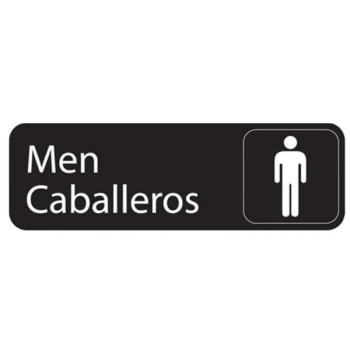 Vollrath 4566 Traex® Men's / Caballeros Restroom Sign - Black and White, 9" x 3"