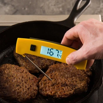 Taylor 9868FDA 4 3/8" Yellow Waterproof Digital Folding Thermocouple Thermometer with Rotating Display and Backlight