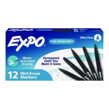 Expo 16001 Vis-a-Vis Black Ultra-Fine Point Wet Erase Marker - 12/Pack