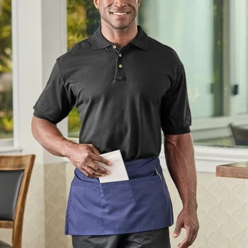 National Patrol by Henry Segal Unisex Customizable Black Short Sleeve Pique Polo Shirt with Wood Buttons - Cotton / Poly Blend - L