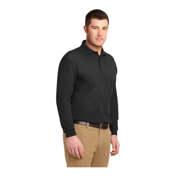 Port Authority K500LS Unisex Customizable Black Long Sleeve Silk Touch Pique Polo Shirt - Poly / Cotton Blend - Extra Large