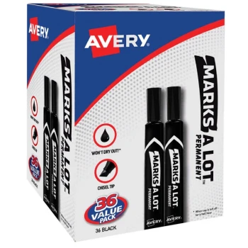 Avery® Marks-A-Lot 98206 Black Chisel Tip Desk Style Permanent Marker - 36/Pack