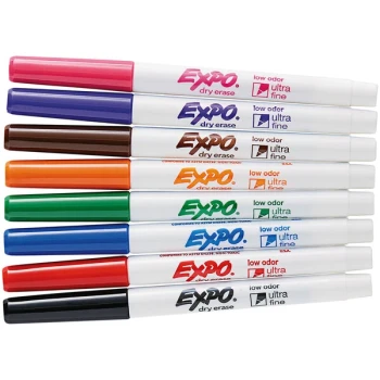Expo 1884309 Assorted Color Low-Odor Ultra Fine Point Dry Erase Marker Set - 8/Pack