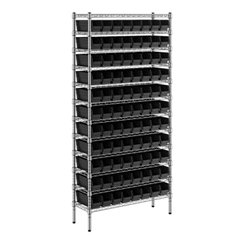 Regency 12" x 36" x 74" Wire Shelving Unit with 88 Black Bins