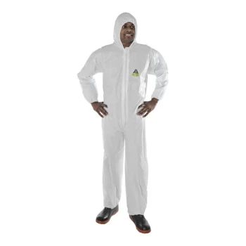 Cordova White Defender Microporous Film and Non-Woven Polyolefin Coveralls with Elastic Hood, Wrists, and Ankles - XL - 25/Case