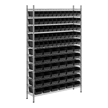 Regency 12" x 48" x 74" Wire Shelving Unit with 91 Black Bins