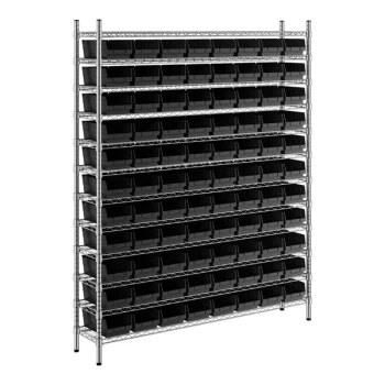 Regency 12" x 60" x 74" Wire Shelving Unit with 88 Black Bins