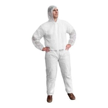 Cordova White Economy Weight Polypropylene Coveralls with Elastic Wrists and Hood - 2X - 25/Case