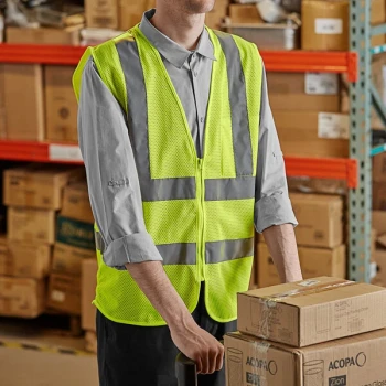Lavex Class 2 Lime High Visibility Safety Vest with Zipper Closure - 2X
