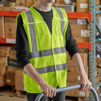 Lavex Class 2 Lime High Visibility 5-Point Breakaway Safety Vest with Hook & Loop Closure - 2X - 50/Case