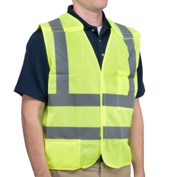 Cordova Customizable Lime Class 2 High Visibility 5 Point Breakaway Mesh Safety Vest - Large