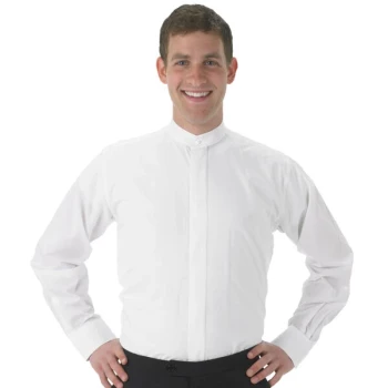 Henry Segal Men's Customizable White Long Sleeve Band Collar Dress Shirt - M