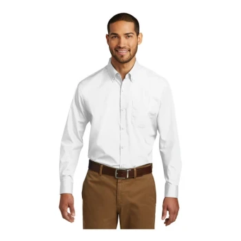 Port Authority W100 Unisex Customizable White Long Sleeve Carefree Poplin Dress Shirt with Stain Release - Medium