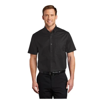Port Authority S508 Unisex Customizable Black / Light Stone Short Sleeve Wrinkle-Resistant Easy-Care Dress Shirt - 3X