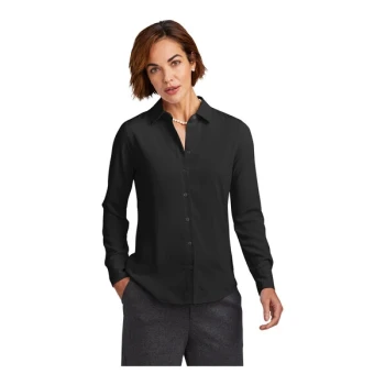 Brooks Brothers BB18007 Women's Customizable Deep Black Long Sleeve Full-Button Satin Blouse - 2X