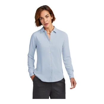 Brooks Brothers BB18007 Women's Customizable Heritage Blue Long Sleeve Full-Button Satin Blouse - 2X