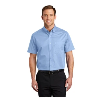 Port Authority S508 Unisex Customizable Light Blue / Light Stone Short Sleeve Wrinkle-Resistant Easy-Care Dress Shirt - Extra Large