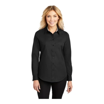 Port Authority L608 Women's Customizable Black / Light Stone Long Sleeve Wrinkle-Resistant Easy-Care Dress Shirt - Small