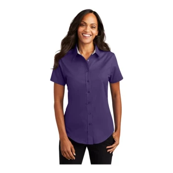 Port Authority L508 Women's Customizable Purple / Light Stone Short Sleeve Wrinkle-Resistant Easy-Care Dress Shirt - 2X