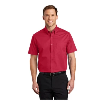 Port Authority S508 Unisex Customizable Red / Light Stone Short Sleeve Wrinkle-Resistant Easy-Care Dress Shirt - 2X