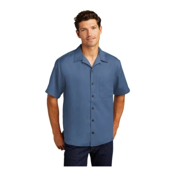 Port Authority S535 Unisex Customizable Blue Short Sleeve Easy-Care Camp Shirt with Stain Release - 2X