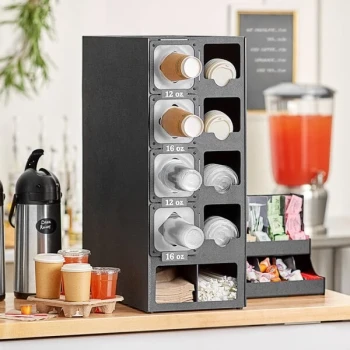 KleanTake by ServSense Black Countertop Cup Dispenser / Lid Organizer - 10 Slot