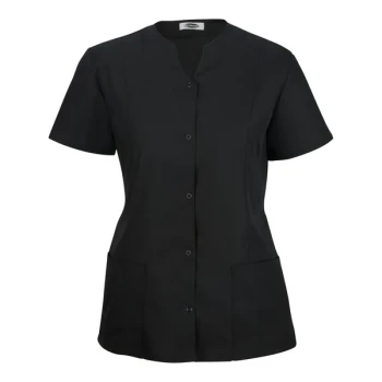 Edwards 7889 Women's Customizable Black Essential Snap-Front Housekeeping Tunic - Poly / Cotton Blend - Medium