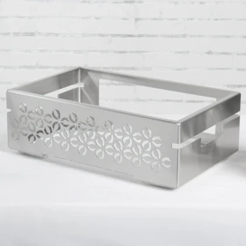 Rosseto SM259 Multi-Chef Iris 21 1/2" x 13 1/2" x 7 1/4" Stamped Brushed Stainless Steel Chafer Alternative Warmer Base